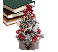 Table Top Christmas Tree,17.72inches Small Artificial Christmas Tree with Lights | Flocking Ornaments Centerpiece Decorations for Winter Holiday Table Porch Window Door Mantel