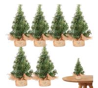 Table Top Christmas Tree - 6PCS 7.9 Inch Mini Artificial Pine Tree With Linen Base for Table Desk Holiday Decoration
