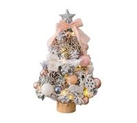Table top Christmas tree pine bow ornament and LED lights add a touch of holiday spirit to bring warmth and playfulness