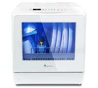 Table Top Dishwasher, Mini Countertop Dishwasher Portable, 6 Programs, Built-in 5L Water Tank, 4 Place Settings, Touch Control, LED Display, Fruit Wash, No Installation, White