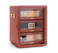 Table Top Electric Humidor Desktop Cedar Wood Cigar Box Storage Case Cigar Humidor Box with 3 Layer Drawers Cigar Humidors with Digital Hygrometer and Upgraded Crystal Gel Humidifiers Gift for Man