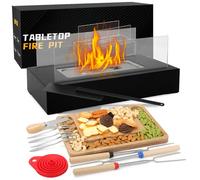 Table Top Fire Pit with Maker Kit,Portable Bioethanol Fireplace Indoor Outdoor, Rectangular Tabletop Fire Bowl Pot with Two-Sided Glass for Table Top Decor Home Patio Christmas Birthday Gifts