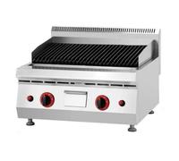 Table Top Gas Lava Rock Grill with Dual Burners & Stainless Steel Drip Pan, Adjustable Temperature 50-300°C, Natural Gas Powered, Compact Design (65 x 61 x 47 cm)