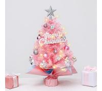 Table Top Mini Christmas Tree with Lights, 17.7 Inch Small Christmas Star Tree Ornaments, Battery Operated Artificial Tree for DIY Christmas Decoration Gifts (Pink)