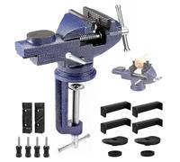 Table Vise, 3" Bench Vise Universal Rotate 360° Work Clamp-On Vise, Table Vice clamp with Multifunctional Jaw for Woodworking, Drilling, Sawing, Metal Working