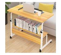 Table Wheels Bedside Desk Cshaped Base Laptop Desk Home Office Adjustable Lap Table Laptop Computer Stand Bedside Table Portable Side Table for Bed Sofa Portable Computer Des, Oak, Three La, JYLSSKU