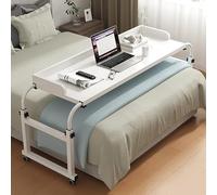 Table Wheels Table with Wheels,Over The Bed Table with Wheels Over Bed Table with Wheels Adjustable Height Height Adjustable Table Works As Laptop Cart Computer Table, White, 140×40Cm/55×16, JYLSSKU