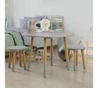 Urbn-Living Urbnliving 60Cm Depth Kids Wooden Round Grey Table With 2 Chair Toddlers Small Children Home Nursery Play Set