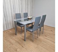 Kosy Koala Dining Table And 4 Chairs Grey Clear Glass 4 Leather Grey Chairs, Multi