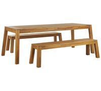 Beliani Garden Dining Set With Benches 6 Seater Livorno Acacia Wood Brown