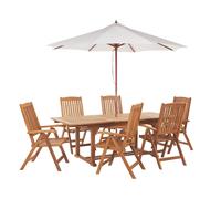Table with Chairs and Parasol JAVA Wood Light Wood