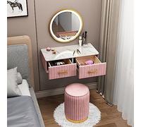 Table with Mirror & Lights - Hanging Dressing Table for Small House Desk Set with 3-Color Touch Lighted Mirror Soft Cushed Stool for Women Girls