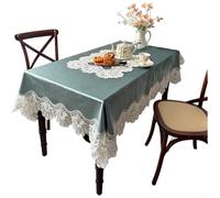 Tablecloth, 1 Piece Peacock Green Flannel with Lace Trim Dustproof Protection Elegant Decor for Coffee and Dining Tables(130 X 130 Cm)