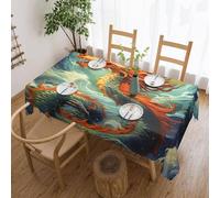 Tablecloth 137x183 cm Waterproof Table Cloth Kitchen Washable Decorative Tablecloths Chinese Dragon Oil Painting Tablecloth Wrinkle Free Farmhouse Table Cover for Dining Tables Party Buffet Wedding