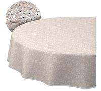 Tablecloth 140 cm Round Oval Rectangular Table Cloth Washable Cotton Polyester Fabric Table Cloth Beige Round with Hem (Edged)