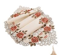 Tablecloth, 40x85 cm and 40x176 cm Embroidered Lace Oval Vintage Rustic Flowers Elegant Dining Decor for Weddings Parties Family Gatherings(40 * 85cm Deep red)