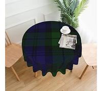 Tablecloth - 60" Round Washable Polyester Table Decorative Table Cover Black Watch Tartan Plaid