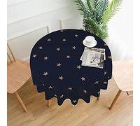 Tablecloth - 60" Round Washable Polyester Table Decorative Table Cover Dark Blue And Rose Gold Pink Glittery Stars Starry
