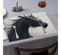 Tablecloth A Fierce Black Dragon with Glowing Orange Eyes Dining Place Mats Summer Table Runner Rustic Home Decor(4PCS)