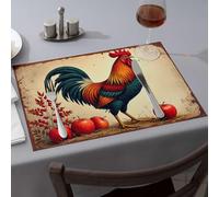 Tablecloth A Rooster Stands Proudly Amidst Apples and Berries Dining Place Mats Summer Table Runner Rustic Home Decor(4PCS)