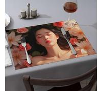 Tablecloth A Serene Woman Surrounded By Blooming Roses Dining Place Mats Premium Kitchen & Dining Home Decor(4PCS)