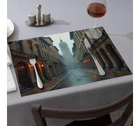 Tablecloth A Wet Cobblestone Street Lined With Historic Buildings Leads To A Distant Clock Tower Dining Place Mats Premium Kitchen & Dining Home Decor(1PCS)