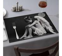 Tablecloth A Young Girl With Angel Wings Sits On The Floor Dining Place Mats Premium Kitchen & Dining Home Decor(4PCS)