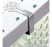 Tablecloth Clips for Outdoor Thick Tables 10 Pack, Lucky Clover Picnic Table Cloth Holder Clip Indoor, Heavy Duty Stainless Steel Cover Clamp for Party Wedding Home Restaurant Accessories Silver