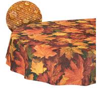 Tablecloth Fabric Washable Tablecloth Table Cloth Easy Care Lotus Effect Dirt and Water-Repellent for Indoor Outdoor Tablecloth Oval 180 x 140 cm Cut Edge Autumn Maple