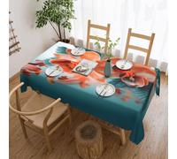 Tablecloth For Rectangular Tables Teal And Orange Flower Printed Table Cloths 54 X 72 Inch Waterproof Oil-Proof,Washable Table Cloth Cover For Kitchen Dinning Room Tabletop Decoration 137x183cm