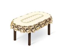 Tablecloth, large, lace effect, oval, cream/dark gold, floral 140 x 250cm (55" x 98") elegant gift
