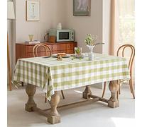 tablecloth light green plaid Oilproof Stain Resistant Wipe Clean Tablecloth Rustic Burlap Faux Linen Table Cloth Rectangle Table Cover for Dining Buffet Parties Camping55x79inch