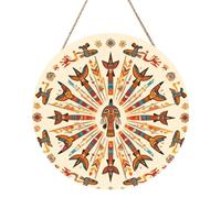 Tablecloth Pattern Round Ornaments - Wood Slice Ornaments, Round Wood Panel Painting for Holiday and Home Decor