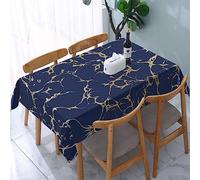 Tablecloth Rectangle Chic navy blue faux gold foil marble pattern Polyester Fabric Table Cloth, Water Resistant & Wrinkle Free Table Cover for Kitchen and Dining Room Tabletop 54"x72" (4-6 Seats)