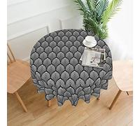 Tablecloth Round 60 Inch Art Deco Fans White Tablecloth Wrinkle Resistant Washable Table Cover Circular Table Cloth for Kitchen Dining Room Holiday Party Picnic Patio
