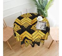 Tablecloth Round 60 Inch Art Deco Gold Tablecloth Wrinkle Resistant Washable Table Cover Circular Table Cloth for Kitchen Dining Room Holiday Party Picnic Patio