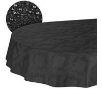 ANRO Tablecloth Textile Cotton Polyester Washable Plain Ornament Damask Jacquard Fabric Washable Baroque Style Black Oval 180x140cm Cut Edge