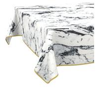 Tablecloth, Washable, Easy Care, Lotus Effect, Dirt and Water-Repellent for Indoor and Outdoor Use, 100 x 140 cm with Hem (Edged), Marble Black