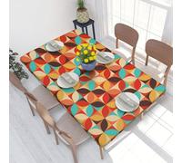 Tablecloth,Waterproof Fitted Table Cloth Elastic Edged Table Cover 4FT for Kitchen,Retro Ful Circle Mix Teal Orange Brown
