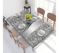 Tablecloth,Waterproof Fitted Table Cloth Elastic Edged Table Cover 4FT for Kitchen,Silver Faux Glitter Glam Bling