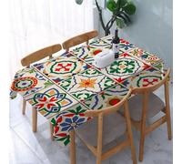 Tablecloth Wipeable PVC Plastic,Moroccan,Gorgeous Classic Pattern of Flowers Lea,Table Cloth Wipe Clean Wipe Clean Waterproof Square Table Cover Protector for Kitchen Picnic Outdoor Indoor 183x137 cm