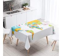 Tablecloth World Map Ocean Continent Vintage Retro Globe Pattern Themed Dining Room Kitchen Rectangular Table Cover, Waterproof Scrubbable Birthday Party Picnic Outdoor Camping (D, 140x180 cm)