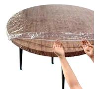 Tablecloths, Clear Plastic Table Cover Protector, Non-Slip Plastic Table Cover with Elastic Edged, Waterproof & Stain-Resistant Round Fitted Tablecloth for 45" to 56" Round Table