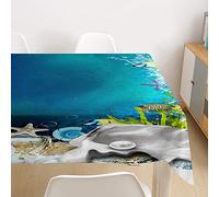 Tablecloths Rectangular, Morbuy 3D Ocean World Printed Table Cloth Waterproof Wipeable Stain-Resistant Oil-Proof Table Cover for Home Dining Garden Party (Pearl shell,140x180cm)