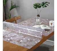 Tablecloths Thickness 1.5mm,Transparent Frosted Clear Table Protector Cover Waterproof,Desk Table Mat Clear PVC,Tablecover Wipeable,Desk Pad Mat for Dinning Room,Kitchen (flower,50x140cm)