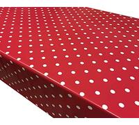 TableclothsWorld Red Polka Dot Spots PVC Vinyl Wipe Clean Tablecloth Oilcloth Rectangle - 1000cmx140cm (10m Roll)