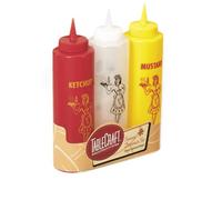 Tablecraft Nostalgia Squeeze Bottle Dispenser, Clear/Red/Yellow, 335 ml, Set of 3
