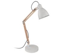 TableDesk Lamp Colour White Moveable Red Cable Shade Natural Wood Bulb E14 28W