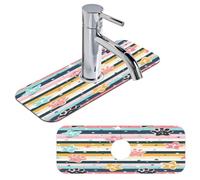 Tablerazzi Cartoon Paw Print Sink Splash Guard Faucet Mat Fast Drying Mats Absorbent Rainbow Paw Sink Mat Behind Faucet Drip Catcher for Kitchen, Bathroom