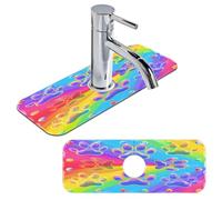 Tablerazzi Colorful Cartoon Dog Cat Pawprints Sink Splash Guard Faucet Mat Fast Drying Mats Absorbent Pet Puppy Prints Sink Mat Behind Faucet Drip Catcher for Kitchen, Bathroom